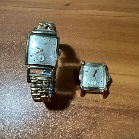 2 VINTAGE MEN\'S GRUEN VERI THIN WRIST WATCH One No Band 1940s-50s Art Deco